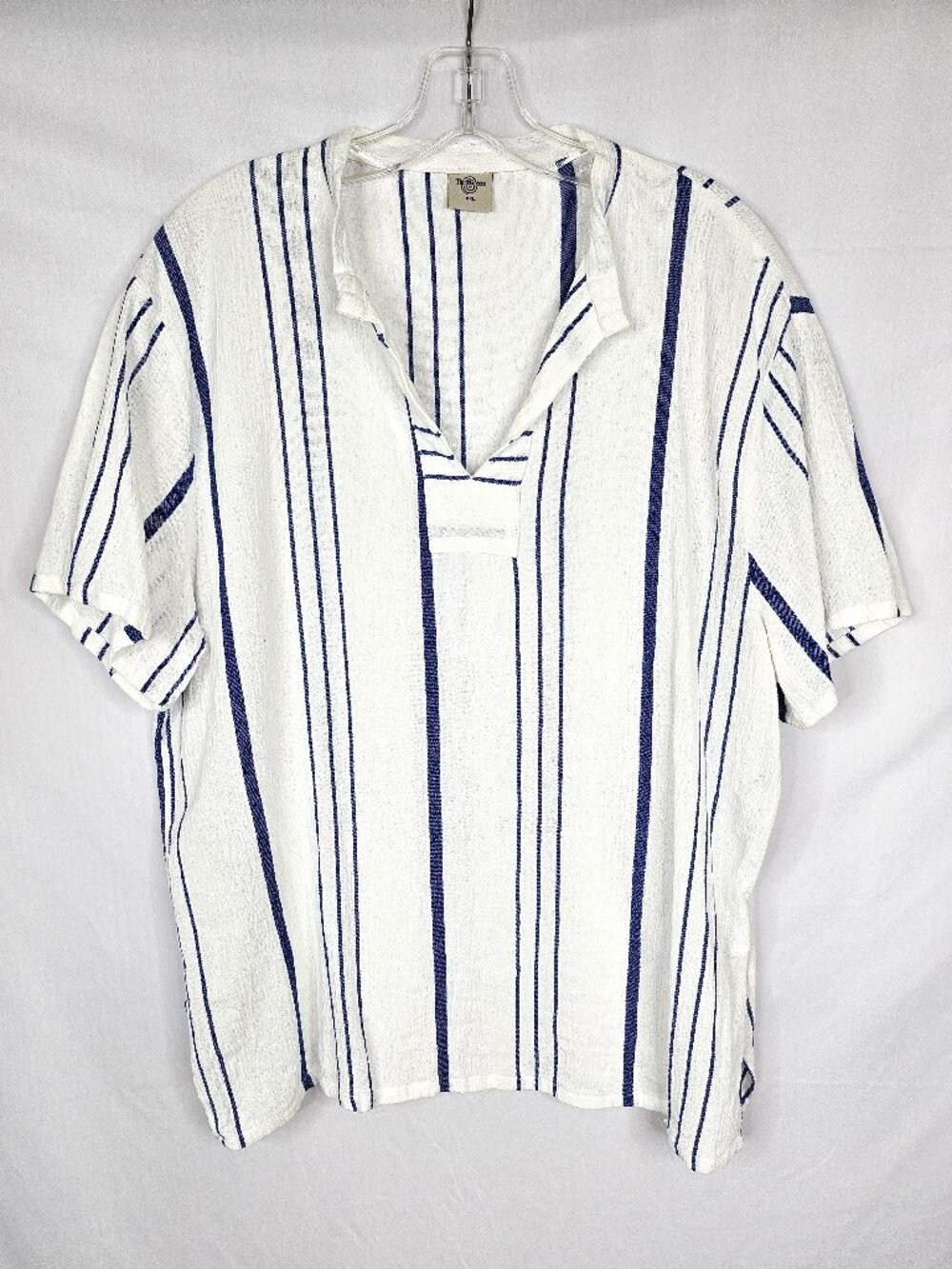 Think Greece Tunic Shirt | Mykonos Blue Stripe Gauze Cotton | Men's XXL